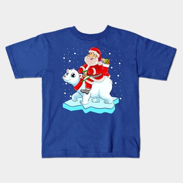 Santa Riding Panda Bear Merry Christmas Xmas Kids T-Shirt by E